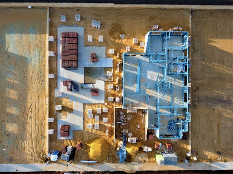 an aerial view of a building under construction