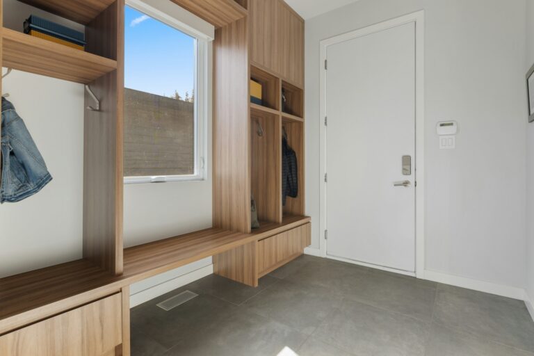 a room with a window and a door